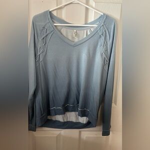 Blue Lace-Up V-Neck Sweater